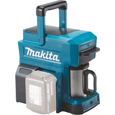 Afbeelding van Makita Koffiezetapparaat 18 V Blauw voor 60 mm Koffiepad accu Aangedreven Pads en Gemalen Koffie Droogkookbeveiliging Met lader