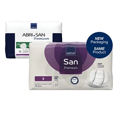 Afbeelding van ABENA San 5, 36x Absorberende Inlegger, Pak, te Dragen in aansluitend Ondergoed Voor Lichte tot Matige Urineverlies Absorptie 1200 ml, purper