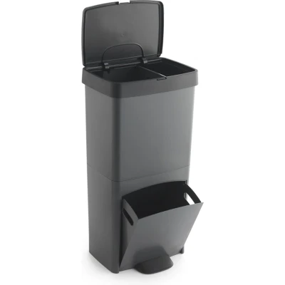 Afbeelding van Berner Afvalbak met naar keuze 1 of 2 vakken boven vak onder vuilnisbak afvalscheiding vuilnisemmer prullenbak pedaalemmer 30 liter 40 70 totaal Antraciet 100% gerecycled kunststof
