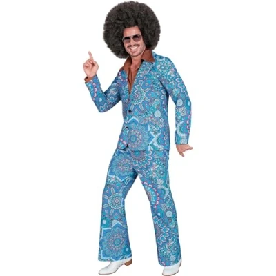 Afbeelding van Widmann Hippie Kostuum Super 60s Mandala Blue 2delig Blauw Medium Carnavalskleding Verkleedkleding