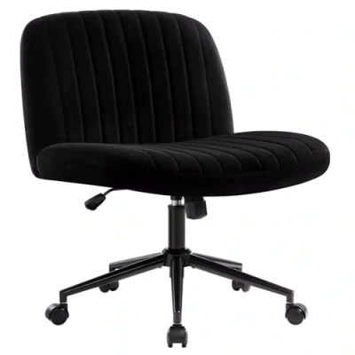 Afbeelding van IWMH Ergonomische bureaustoel zonder armleuningen Met wielen, gekruiste poten, stoffen bekleding, in hoogte verstelbaar, brede zitting en middelhoge rugleuning Draaibaar (beige)