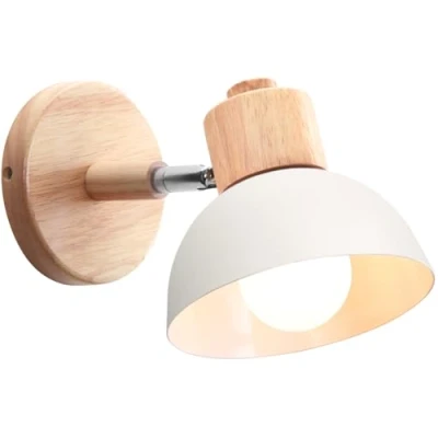 Afbeelding van IDEGU Industriële wandlamp, vintage, verstelbaar, van hout, metaal, retro, E27 fitting, wandlamp voor binnen, slaapkamer, woonkamer, hal, restaurant, 15 cm (1 stuks, wit)