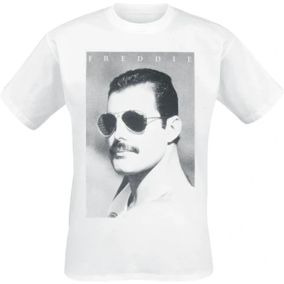 Afbeelding van Queen Freddie Mercury Sunglasses T shirt voor heren, korte mouwen, wit, regular / normale pasvorm, Wit.
