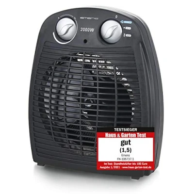 Afbeelding van Emerio FH 106737.2 Tester Note 1.5, klein, draagbaar, compact, , 20 m², 2 warmtestanden + ventilatorfunctie, regelbare thermostaat, veiligheidsschakelaar, 2000 W, handvat.