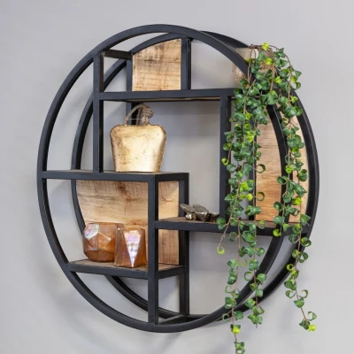 Afbeelding van wandrek industrieel rond Mike naturel metaal 75 cm