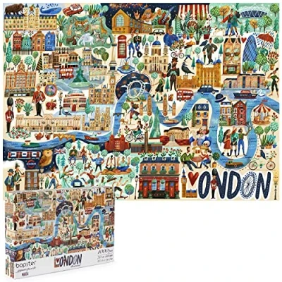 Afbeelding van puzzel met 1000 stukjes voor volwassenen, geïllustreerd thema van Londen, volwassenen en kinderen, Londen koningin Elizabeth II koning Charles III, 100% gerecyclede familiepuzzel