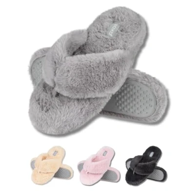 Afbeelding van soxo Pantoffels voor dames, pluche, slippers, zomer, comfortabel, gastenpantoffels, 3 maten, 4 kleuren, grijs.