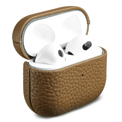 Afbeelding van Accezz Echt leren case Hoesje geschikt voor AirPods 3 (2021) Taupe