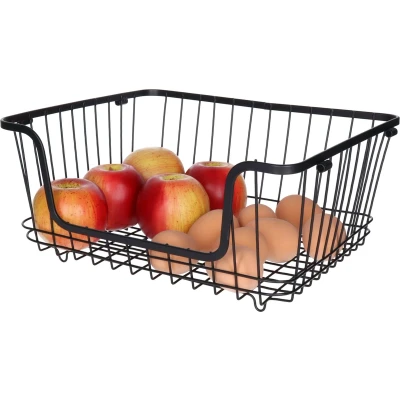 Afbeelding van 5Five Draadmand/opbergmand met handvat stapelbaar zwart 26 x 16 33 cm
