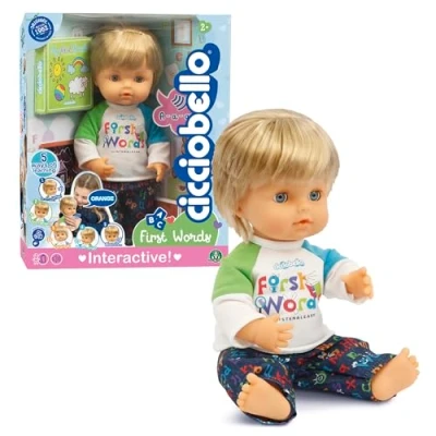 Afbeelding van Cicciobello First Words: Interactieve pop, 30 cm, herhaalt de woorden van baby op 5 manieren, met fopspeen en geïllustreerd boek, voor kinderen vanaf 2 jaar