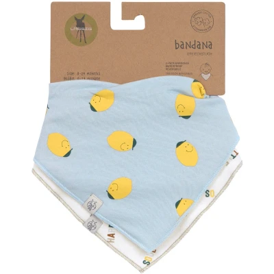 Afbeelding van LÄSSIG Baby Slab Sjaal Driehoek Set 2 stuks. Biologisch Katoenen Drukknoop Omkeerbaar/Baby Bandana Happy Fruits Citroen