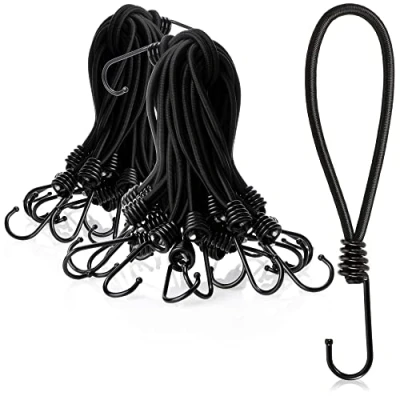Afbeelding van COM FOUR® 50 x premium zeilspanners met haken rubberen spanners voor banners, posters, tenten, dekzeilen, paviljoens, tentspanners camping (50 stuks zwart 18 cm)
