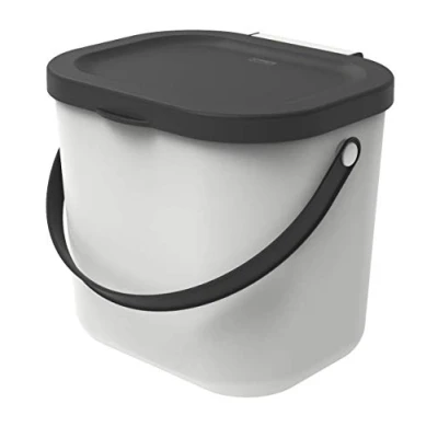Afbeelding van Rotho Albula Bioafvalbak 6l met deksel en handvat voor de keuken, Kunststof (PP) BPA vrij, wit/antraciet, (23.5 x 20.0 20.8 cm)