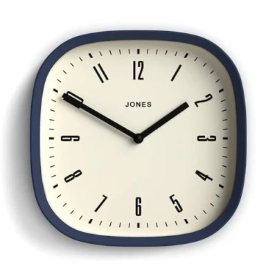 Afbeelding van Jones Clocks® Marvel Wandklok, afgerond, vierkant, modern, retro, 25 cm, indigoblauw, coole designlook voor keuken, woonkamer of kantoor