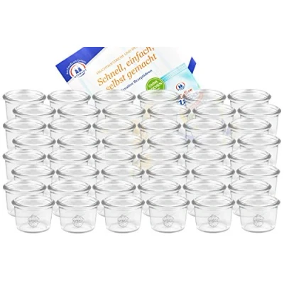 Afbeelding van MamboCat Weck Set van 48 glazen potten 80 ml met Diamantzucker receptenboek, dessertpotten, voor cake, gelei enz