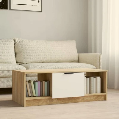 Afbeelding van Salontafel 102x50x36 cm bewerkt hout wit en sonoma eikenkleurig