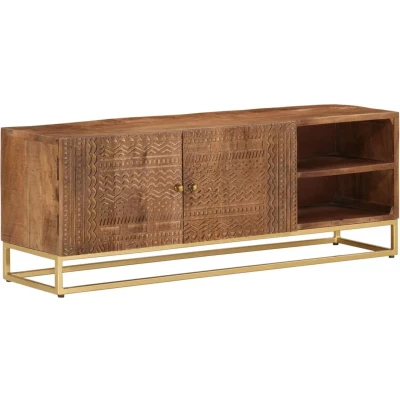 Afbeelding van Tv meubel 110x30x40 cm massief ruw mangohout en ijzer