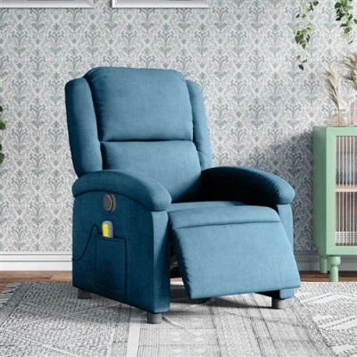 Image de vidaXL Fauteuil inclinable de massage électrique bleu velours3204299