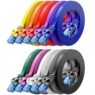 Afbeelding van deleyCON 10x 2m CAT6 Platte Netwerkkabel 1,5mm Lintkabel U UTP RJ45 UUTP Patchkabel für DSL LAN Switch Router Modem Repeater Patchpanel Veelkleurig