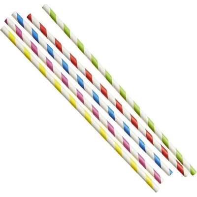 Afbeelding van Drinkrietje Papier Gestreept Ø6x23cm 100st.