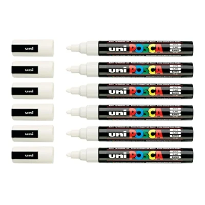 Afbeelding van Uni ball 205026 POSCA Marker, ronde punt, middelgroot, 6 stuks, wit