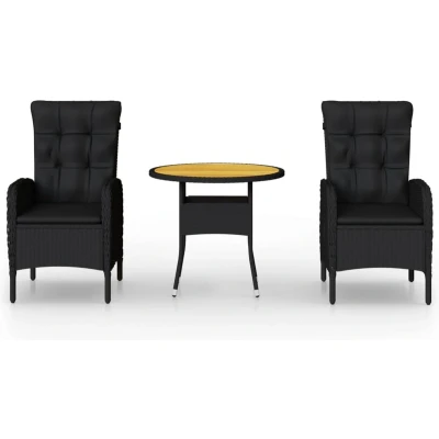 Afbeelding van vidaXL 3 delige Bistroset poly rattan zwart