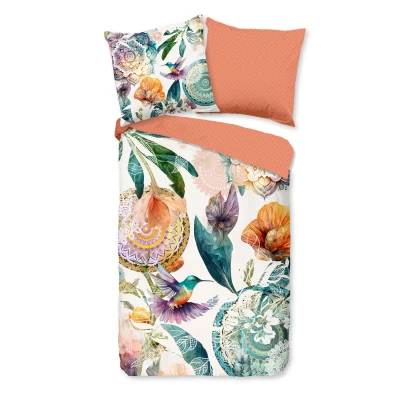 Afbeelding van Luxe Satijnen Dekbedovertrek 135x200 cm Mandala&#039;s en Bloemen Print Multi 1 Persoons 100% Katoen Satijn
