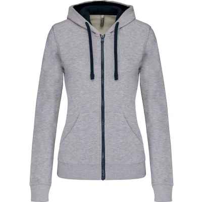 Afbeelding van Kariban Damessweater met rits en capuchon in contrasterende kleur K467 Oxford Grey / Navy