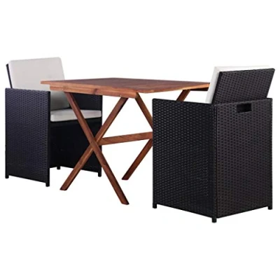 Afbeelding van vidaXL 3 delige Bistroset poly rattan en massief hout zwart