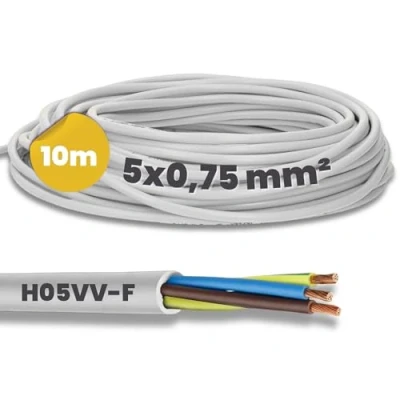 Afbeelding van Kalitec H05VV F 10 m 5 x 0,75 mm² netsnoer 5G0,75 met beschermgeleider PVC kabel voor binnen witte elektrische flexibele lampkabel draden