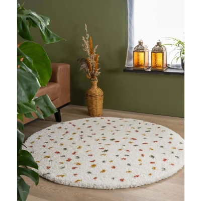 Afbeelding van Rond Hoogpolig Tapijt/Vloerkleed Stippen Artisan Wit/multi 240 Cm