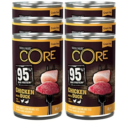 Afbeelding van 6x Wellness Core Hondenvoer Blik Kip Eend Wortel 400 gr