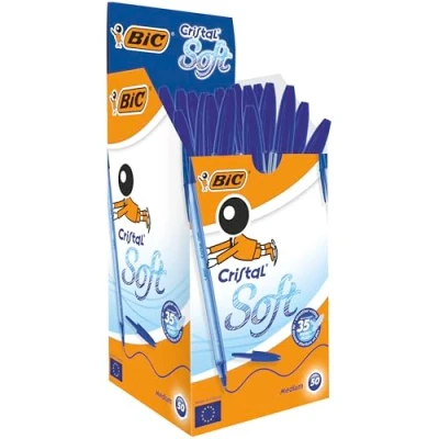 Afbeelding van Bic Cristal Soft Balpen, niet intrekbaar, blauw, 50 stuks