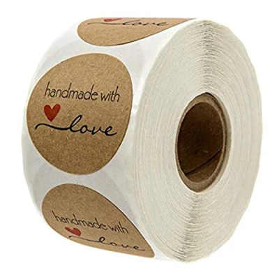 Afbeelding van VOANZO 1000 stuks Kraft Handgemaakt met Liefde Rond Bakken Stickers Zelfklevend Etiket Ronde Handgemaakte Zelfklevende Etiketten Roll Decor voor Zelfgemaakte Geschenken