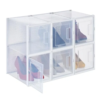 Afbeelding van Relaxdays schoenenbox stapelbaar set van 6 voor hakken kunststof tot maat 42