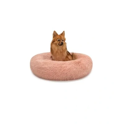 Afbeelding van lionto Donutbed voor honden en katten, rond pluizig bed kleine grote huisdieren, Ø 60 cm, kattenbed van zacht pluche, hondenkussen met extra dikke vulling, roze