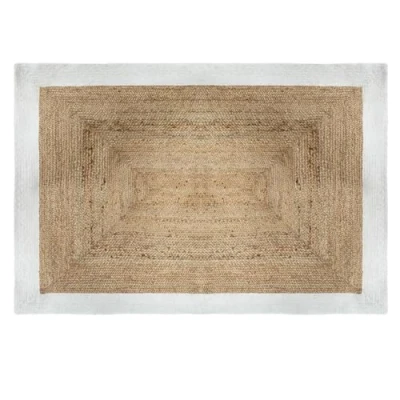 Afbeelding van Katoenen Tapijt Met Delhi Motief Patronen Traditioneel Elegant Cadeau Woondecoratie Huishoudtextiel Vloerkleed Kwastjes Aan Beide Zijden Katoen Zwart Witte Kleur 120x170 Cm