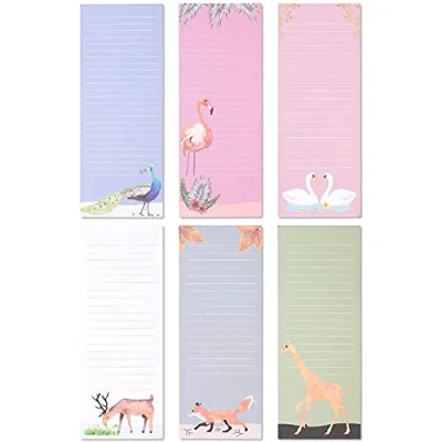 Afbeelding van Magnetische notitieblokken, set van 6 notitieblokken met magneet voor boodschappenlijstjes, dingen tot doen, diermotieven, elk 9 x 23 cm, magnetisch