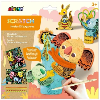 Afbeelding van Avenir Scratch: ART met PIJPENRAGERS / KOALA BEREN &amp; KANGOEROES, in doos 23x23cm, 3+