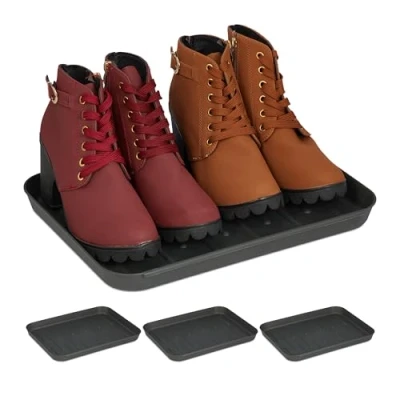 Afbeelding van Relaxdays schoenen lekbak set van 4 27x35 cm afdruipbak kunststof gang
