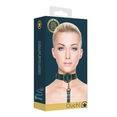 Afbeelding van Shots Ouch! Halsband Met Leiband Bordeaux Lederlook Gouden Gespen