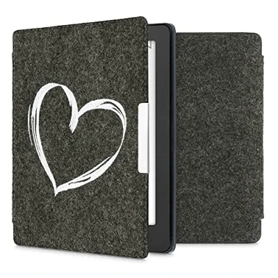 Afbeelding van kwmobile hoes geschikt voor Kobo Aura H2O Edition 2 E reader beschermhoes in wit / donkergrijs Brushed Hart design