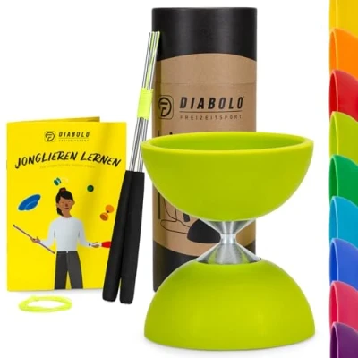 Afbeelding van diabolo Freizeitsport Basic jongleerset met (lichtgroen), aluminium stangen, reservekoord (160 cm) en gedrukte handleiding (mogelijk niet beschikbaar in het Nederlands) ideaal als cadeau