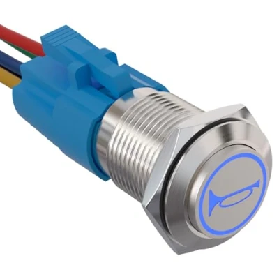 Afbeelding van APIELE Momentelijke claxonknop 19 mm 12 V met waterdichte led kortstondige voorbedrade stekker voor auto, camper, vrachtwagen, boot, claxonknop, groen