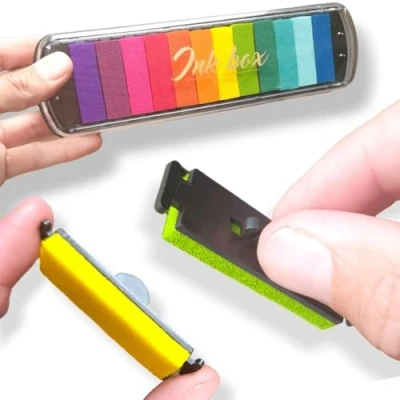 Afbeelding van ANTEVIA Matériaux Set van 12 uitneembare stempelkussens in kleuren knutselen voor kinderen scrapbooking Kleurinkt Vingerafdrukken (Inkbox)