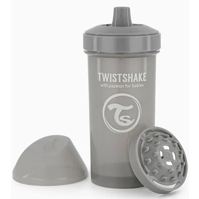 Image de Twistshake Kid Cup Gobelet d&#039;Apprentissage à Boire Bec Anti fuites 360 ml, Inclus un Mixeur de Fruits, Tasse d&#039;entraînement Bébé Bec, Ergonomiques, Sans BPA, 12+ Mois et, Gris Pastel