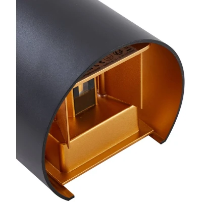Afbeelding van Lindby LED buitenwandlamp Nivar, rond, zwart/goudkleurig
