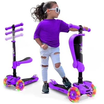 Afbeelding van Hurtle Kinderstep, 3 wiel Step, Opvouwbare Scooter met Verstelbare Hoogte, Antislip Platform, LED Verlichte Wielen, Step voor Meisjes/Jongens