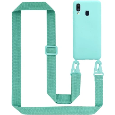 Afbeelding van Cadorabo Mobiele telefoon ketting geschikt voor Samsung Galaxy A40 in LIQUID TURKOOIS Silicone beschermhoes met lengte verstelbare koord riem