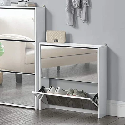 Afbeelding van Schoenenkast met spiegels 2 vouwdeuren 67x63x17 cm wit